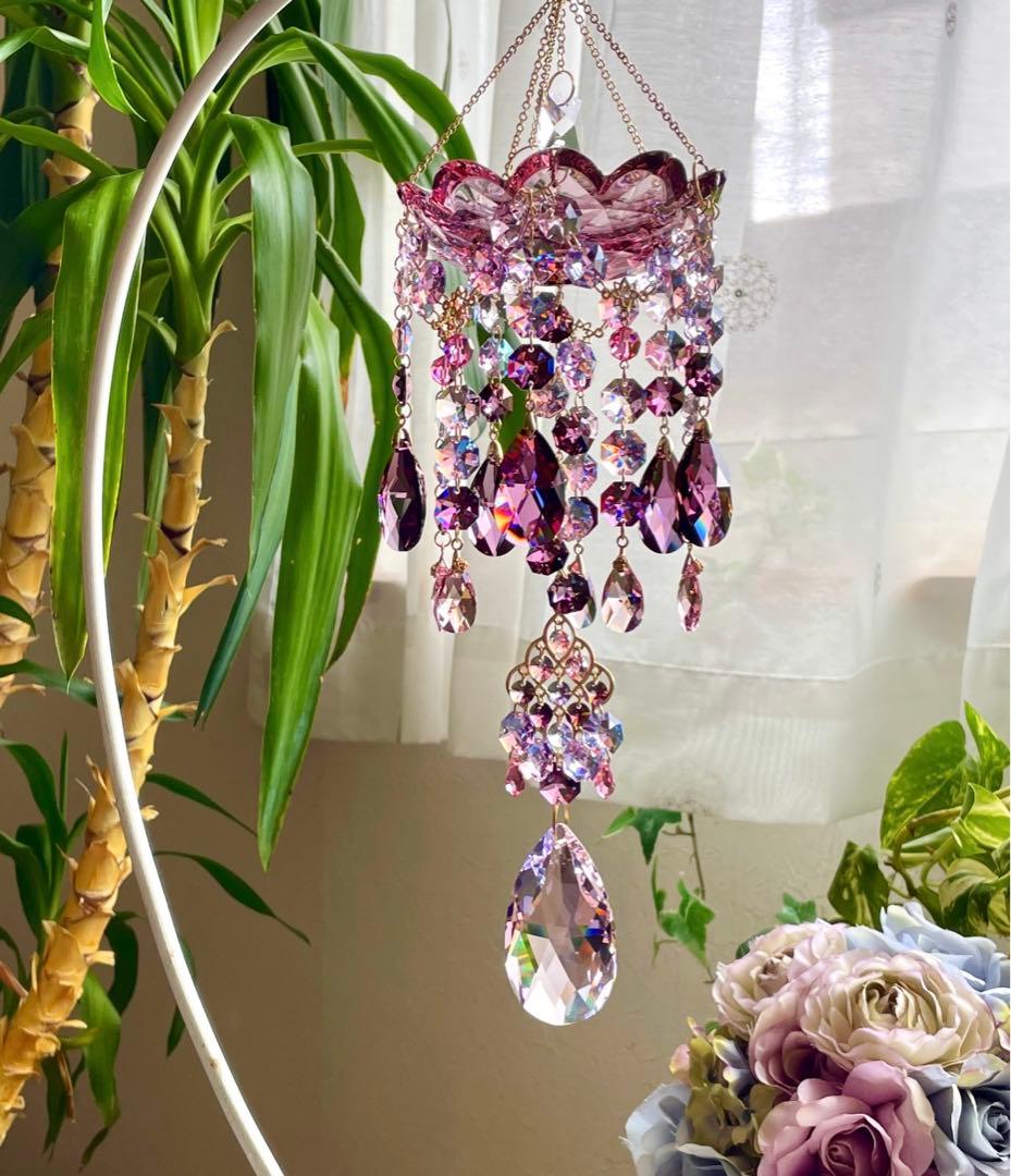 サンキャッチャー スワロフスキー シャンデリア皿110mm アンティークピンク