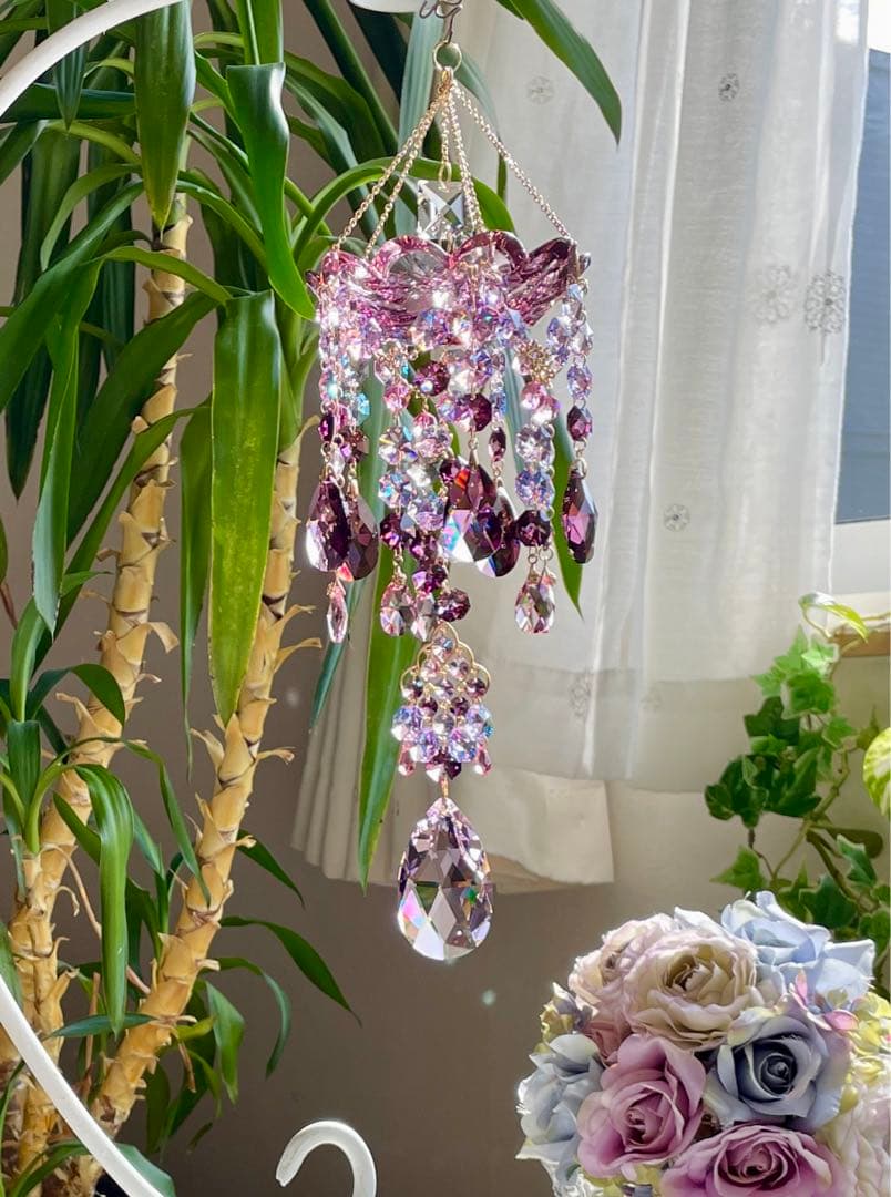 サンキャッチャー スワロフスキー シャンデリア皿110mm アンティークピンク