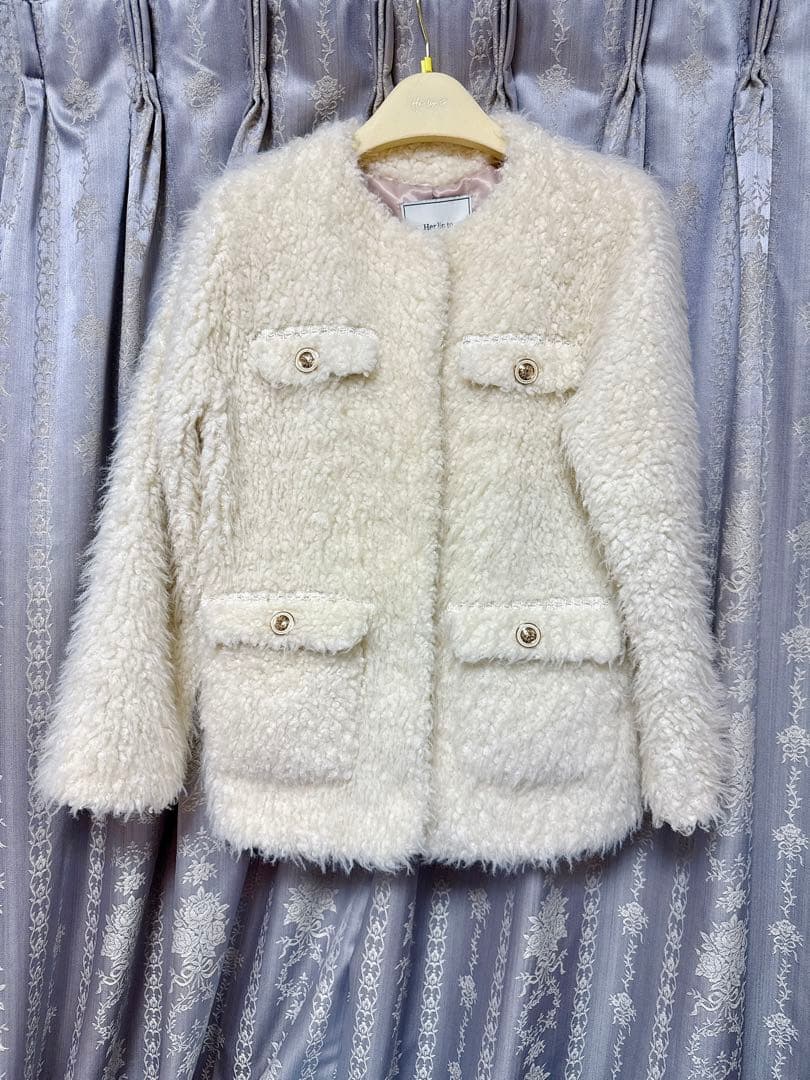 【美品】Her lip to  Faux Fur Coat ecru