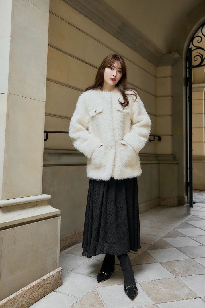 【美品】Her lip to  Faux Fur Coat ecru