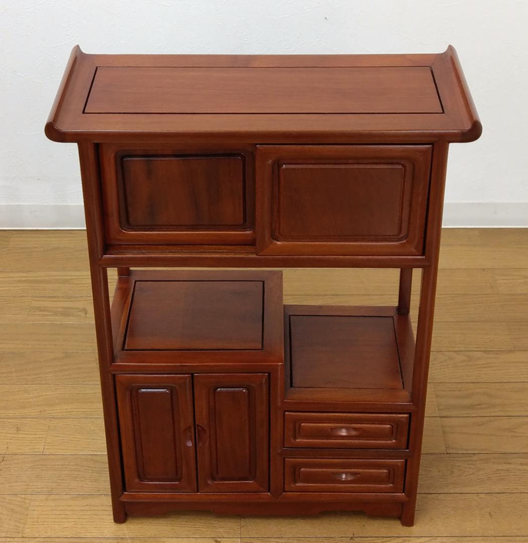 木製 唐木 花梨無垢 違い棚 飾り棚 茶棚 煎茶棚 茶箪笥 収納棚 キャビネット