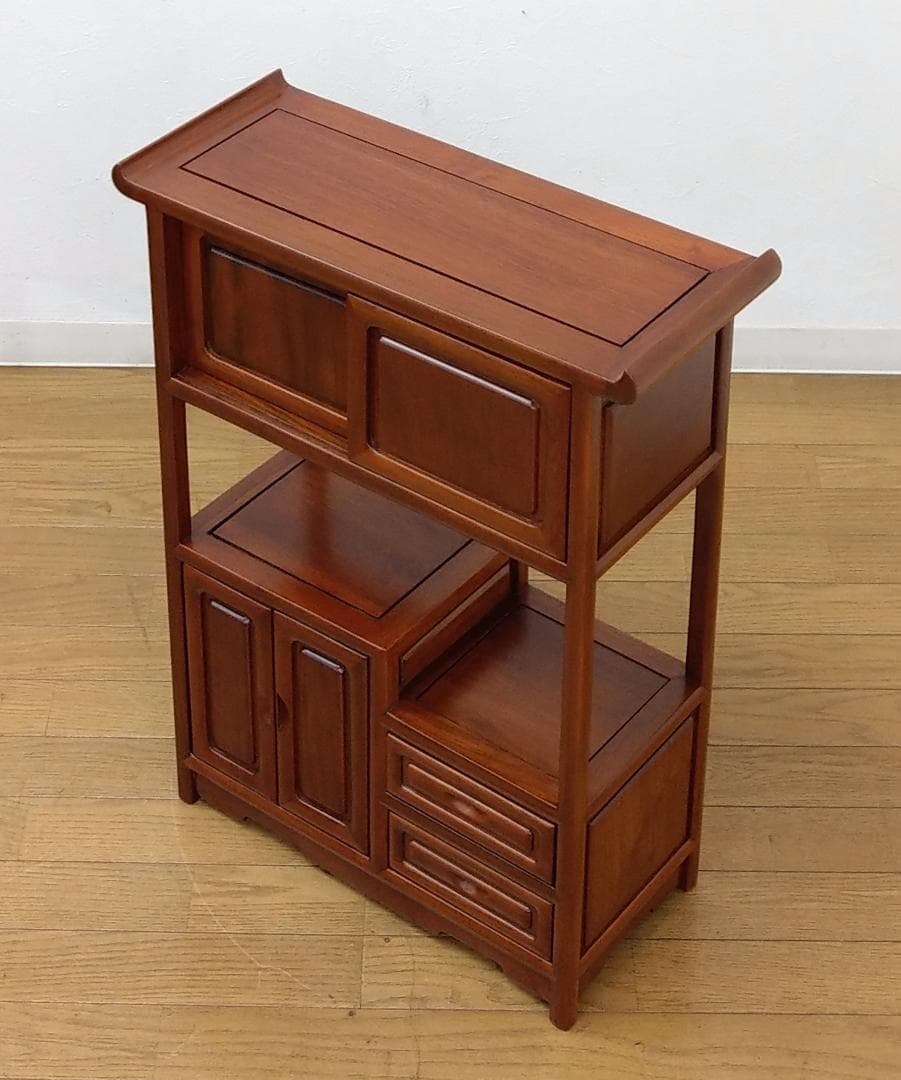 木製 唐木 花梨無垢 違い棚 飾り棚 茶棚 煎茶棚 茶箪笥 収納棚 キャビネット