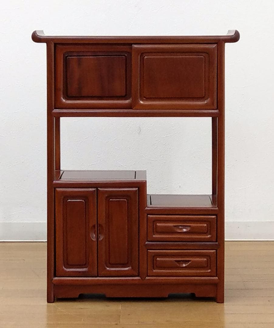木製 唐木 花梨無垢 違い棚 飾り棚 茶棚 煎茶棚 茶箪笥 収納棚 キャビネット