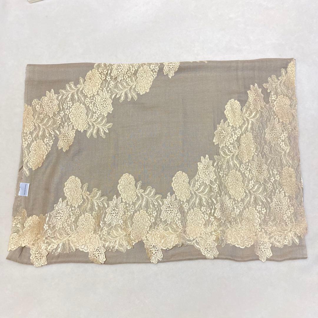 ヴィンテージシェイズ 高級レース付ストール シルク&ウール 異素材デザイン