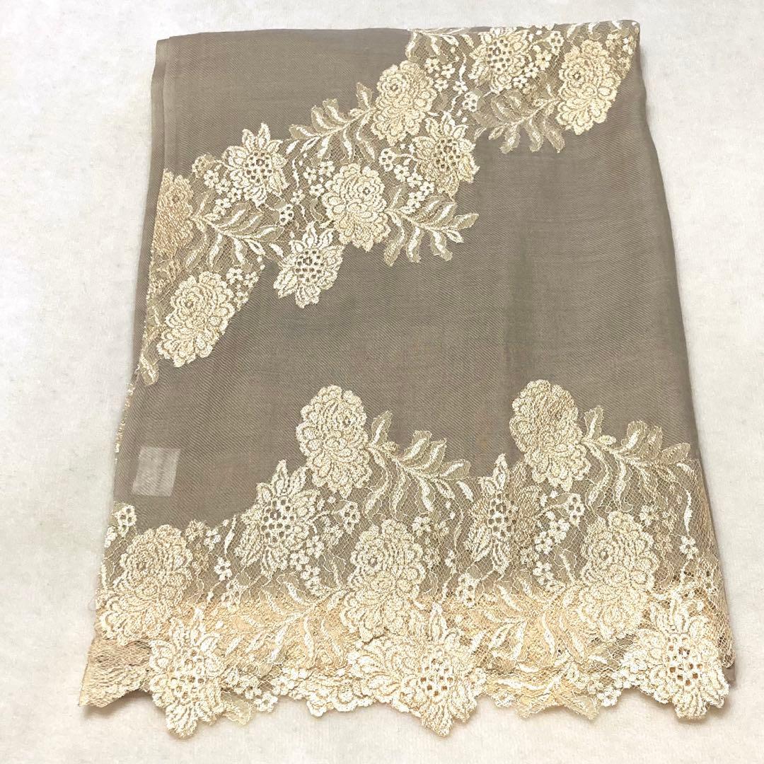 ヴィンテージシェイズ 高級レース付ストール シルク&ウール 異素材デザイン