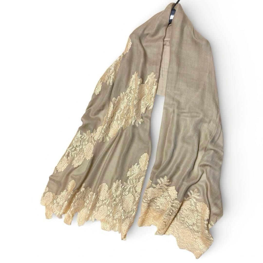 ヴィンテージシェイズ 高級レース付ストール シルク&ウール 異素材デザイン