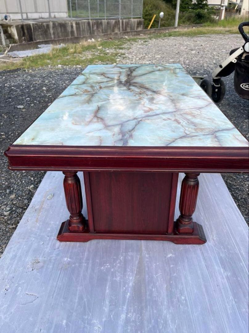 しーさんクラシックスタイル座卓 青茶大理石模様　カリモク