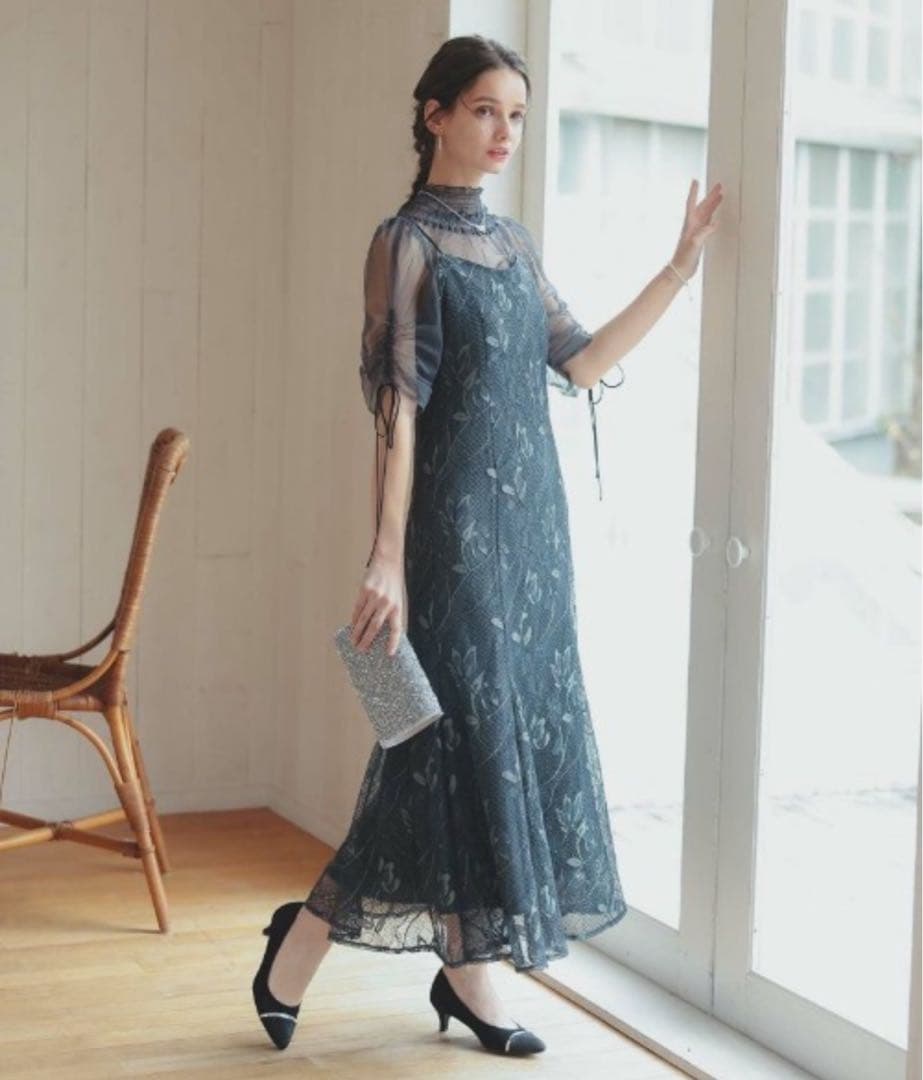 Dorry Doll ブラウスセットフラワーレースドレス　アーミーカーキ