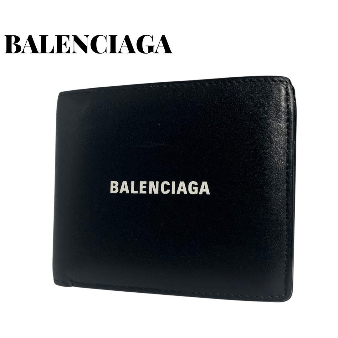 希少✨バレンシアガ 二つ折り財布 エブリデイ レザー ロゴ プリント ブラック