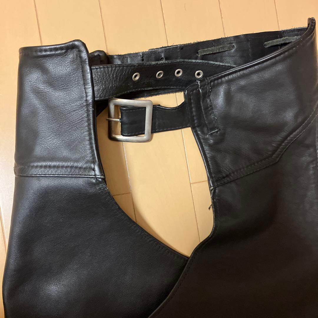 ブラックレザー チャップス　Schott オープンフロント　USA Sサイズ