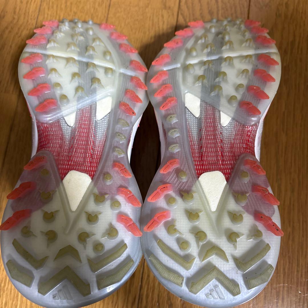 adidas ゴルフシューズ 女性用 ホワイト　濃いめピンク