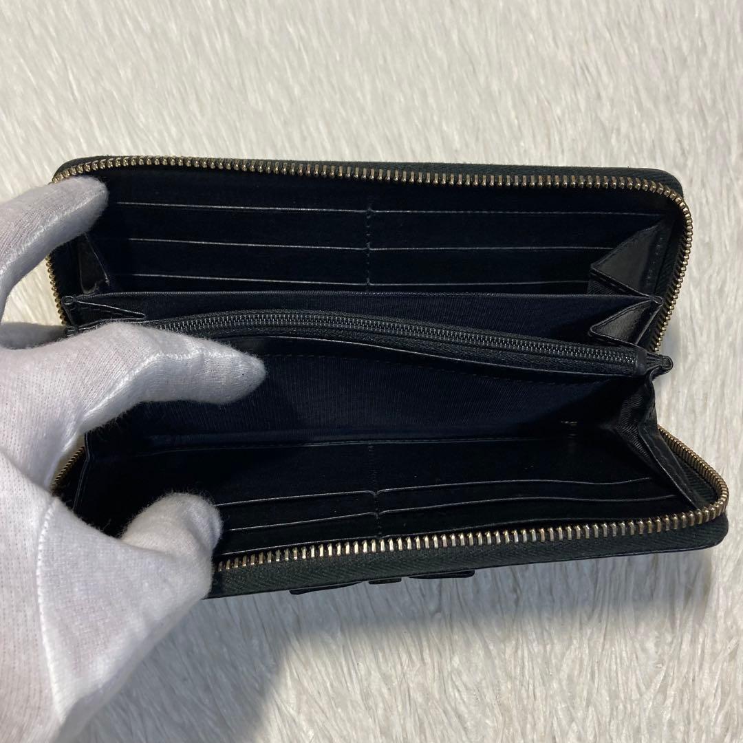 最終価格　美品　GUCCI グッチ　長財布　ラウンド　シマレザー　リボン　黒