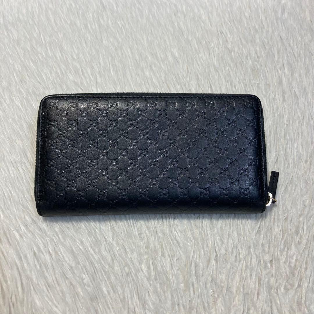 最終価格　美品　GUCCI グッチ　長財布　ラウンド　シマレザー　リボン　黒