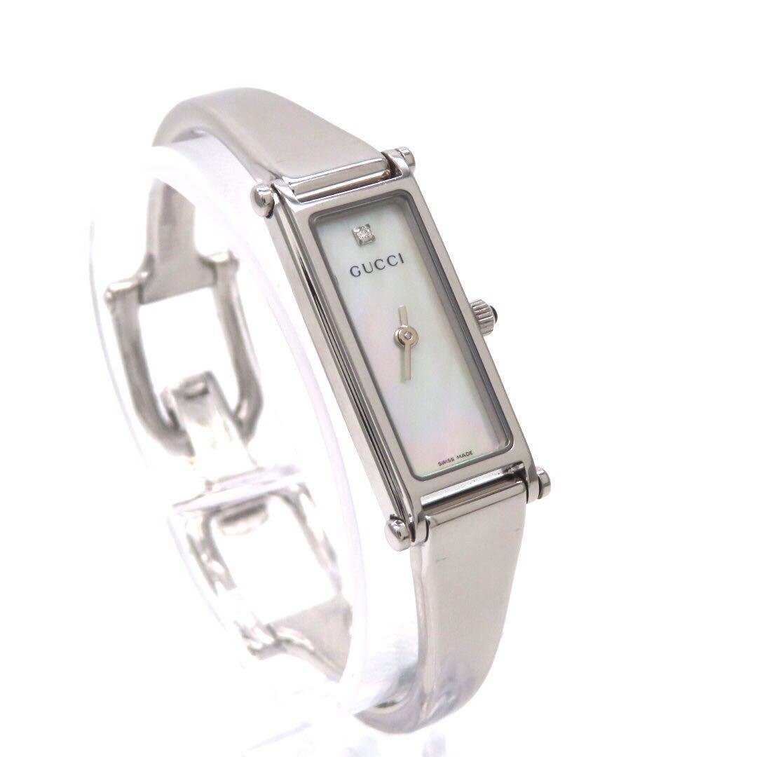 ☆極美品 1PD GUCCI グッチ 時計 1500L ホワイトシェル バングル