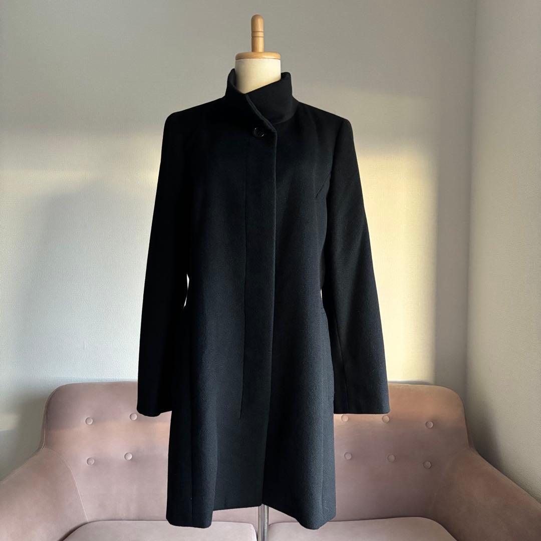23区　コート　カシミヤ　ブラック　44 大きいサイズ　スタンドカラー　定番