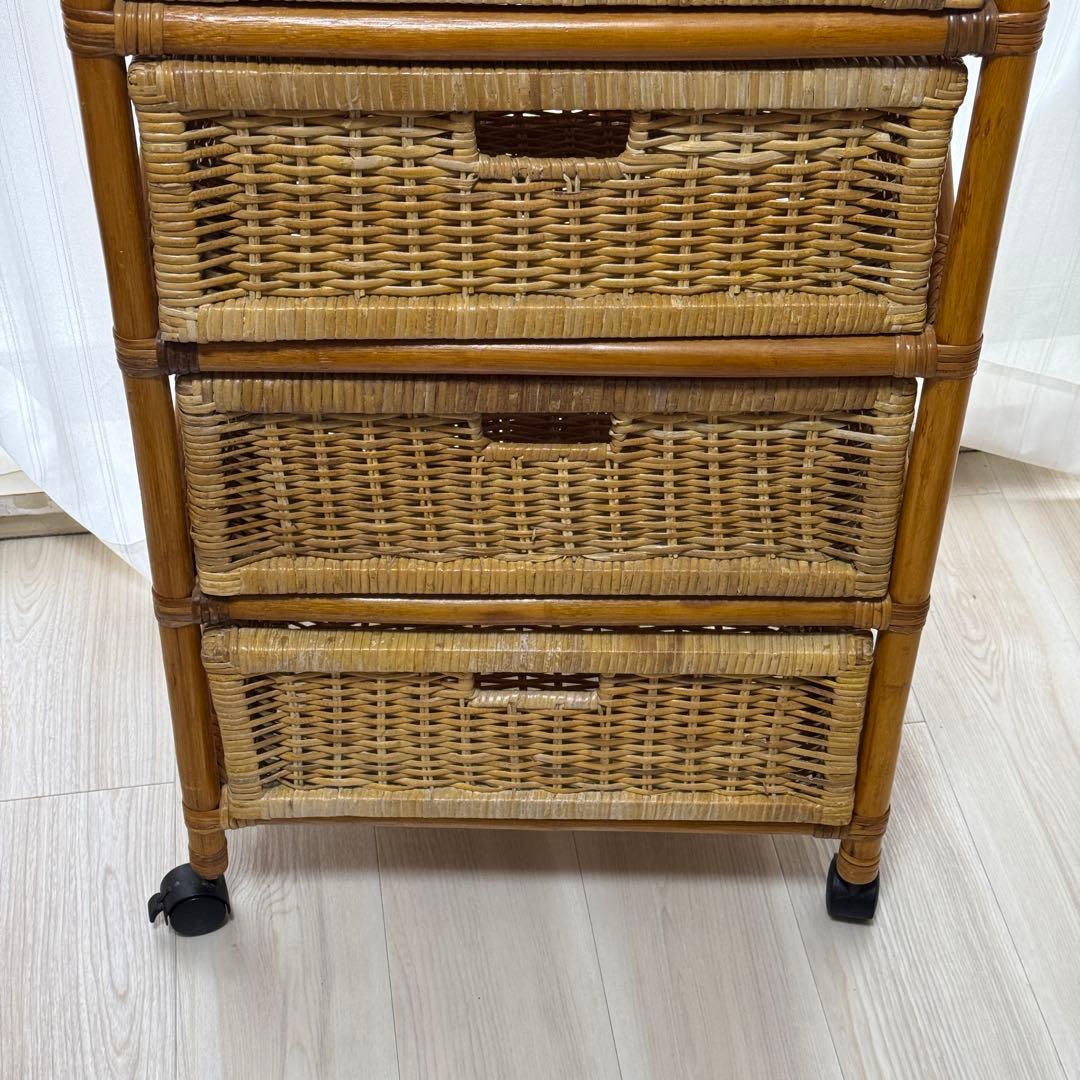 籐 ラタン チェスト キャスター付き ４段 アンティーク レトロ　おしゃれ