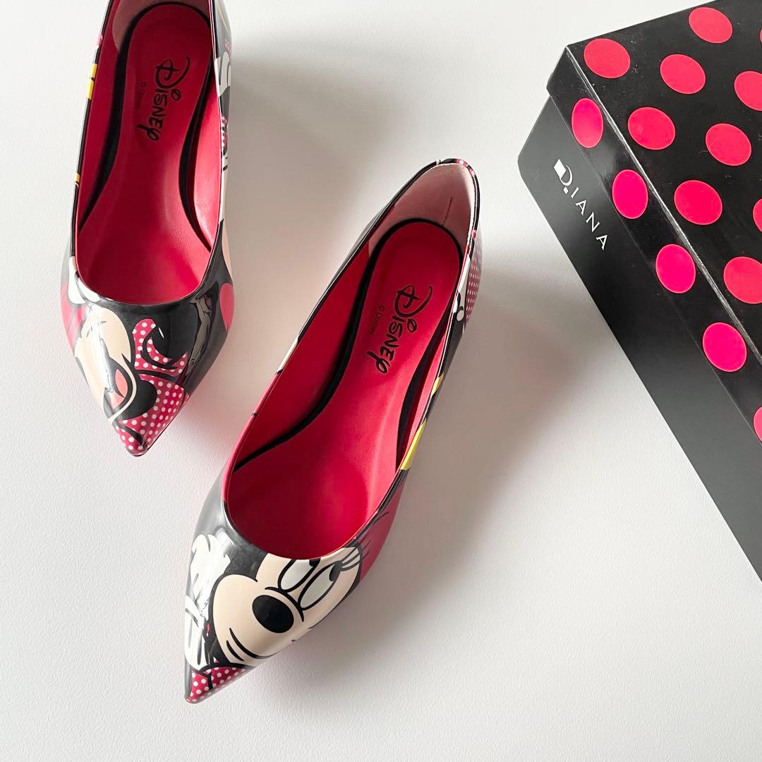 新品　ダイアナ×ディズニー　ミニー　BIGプリント　フラットパンプス　シューズ