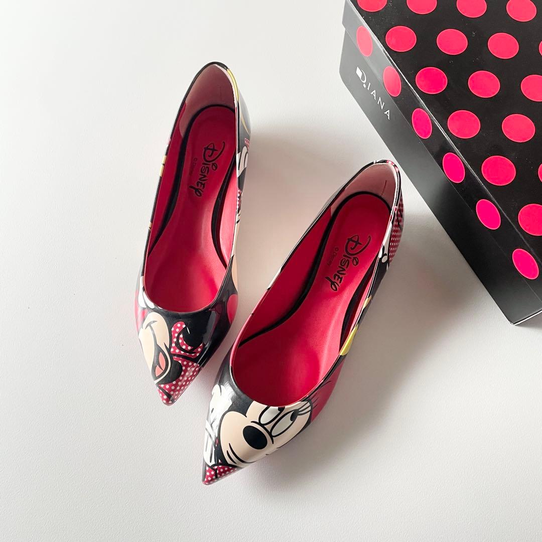 新品　ダイアナ×ディズニー　ミニー　BIGプリント　フラットパンプス　シューズ