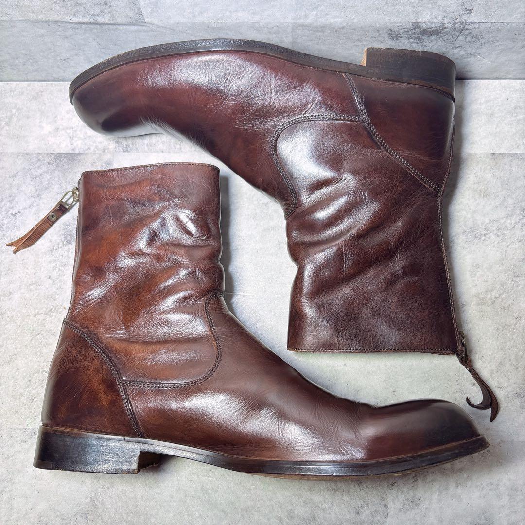 PADRONE ショートブーツ 41 バックジップ 本革 ブラウン