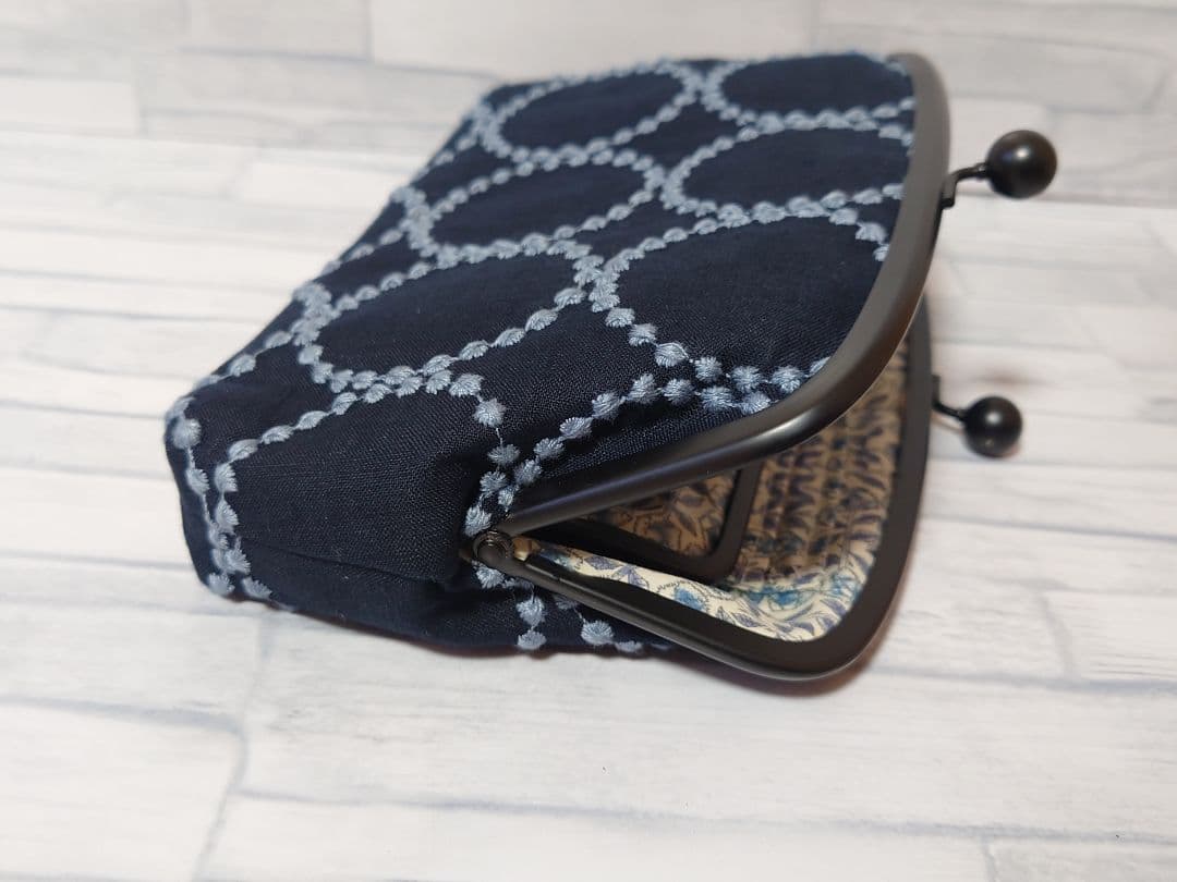 【ネイビー】長財布 ミナペルホネン タンバリン 親子がま口