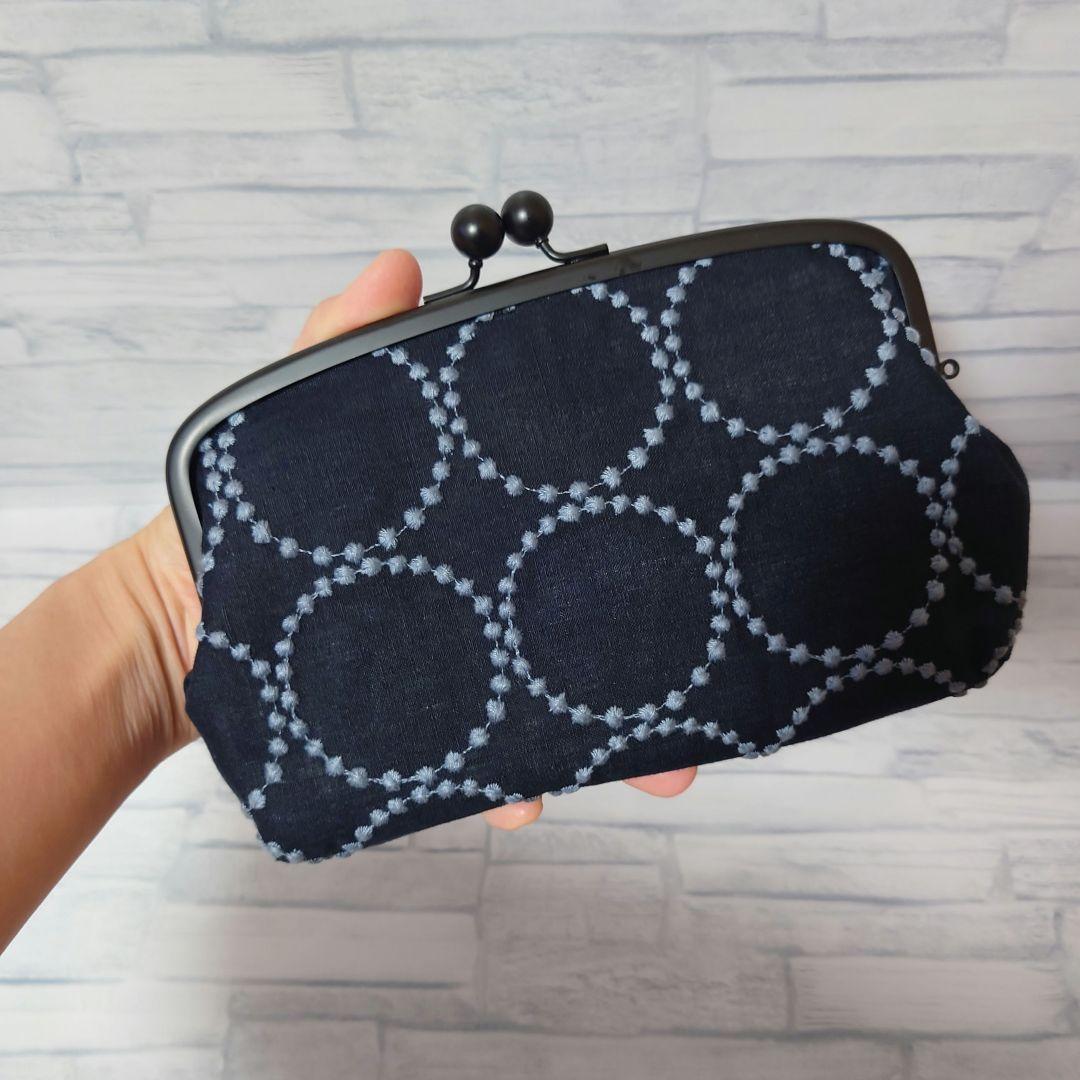 【ネイビー】長財布 ミナペルホネン タンバリン 親子がま口