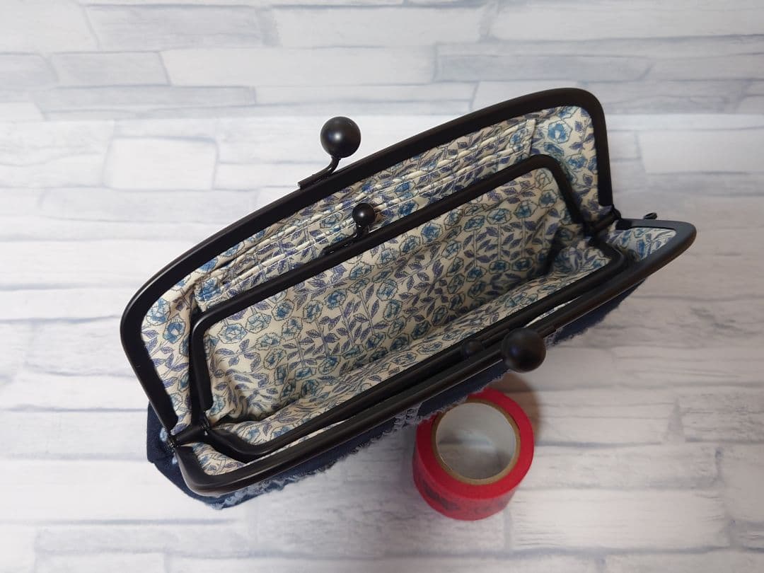 【ネイビー】長財布 ミナペルホネン タンバリン 親子がま口