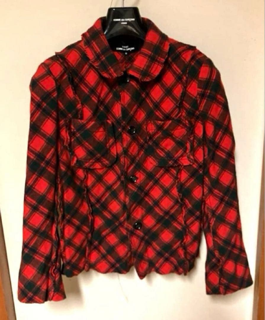 トリココムデギャルソン 丸襟はぎ合わせバイヤスデザインジャケット RED M