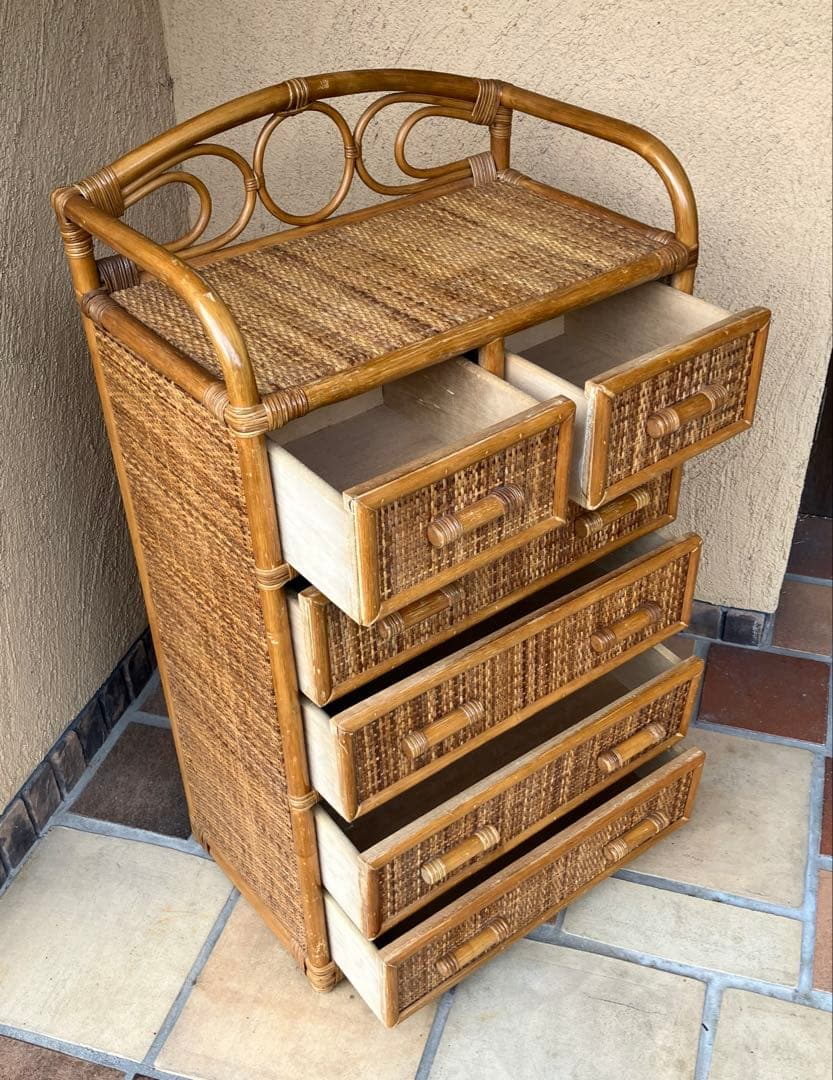 人気 ラタン 5段チェスト ラタンチェスト 籐チェスト 籐タンス