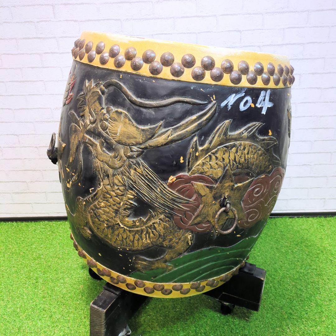 【良品】 和太鼓　長胴太鼓　1尺6寸　龍彫り