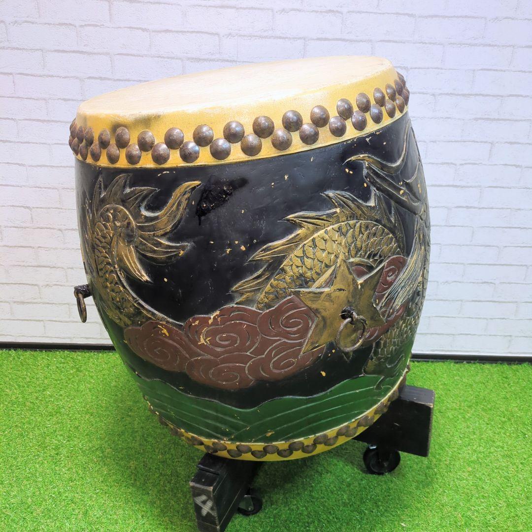 【良品】 和太鼓　長胴太鼓　1尺6寸　龍彫り