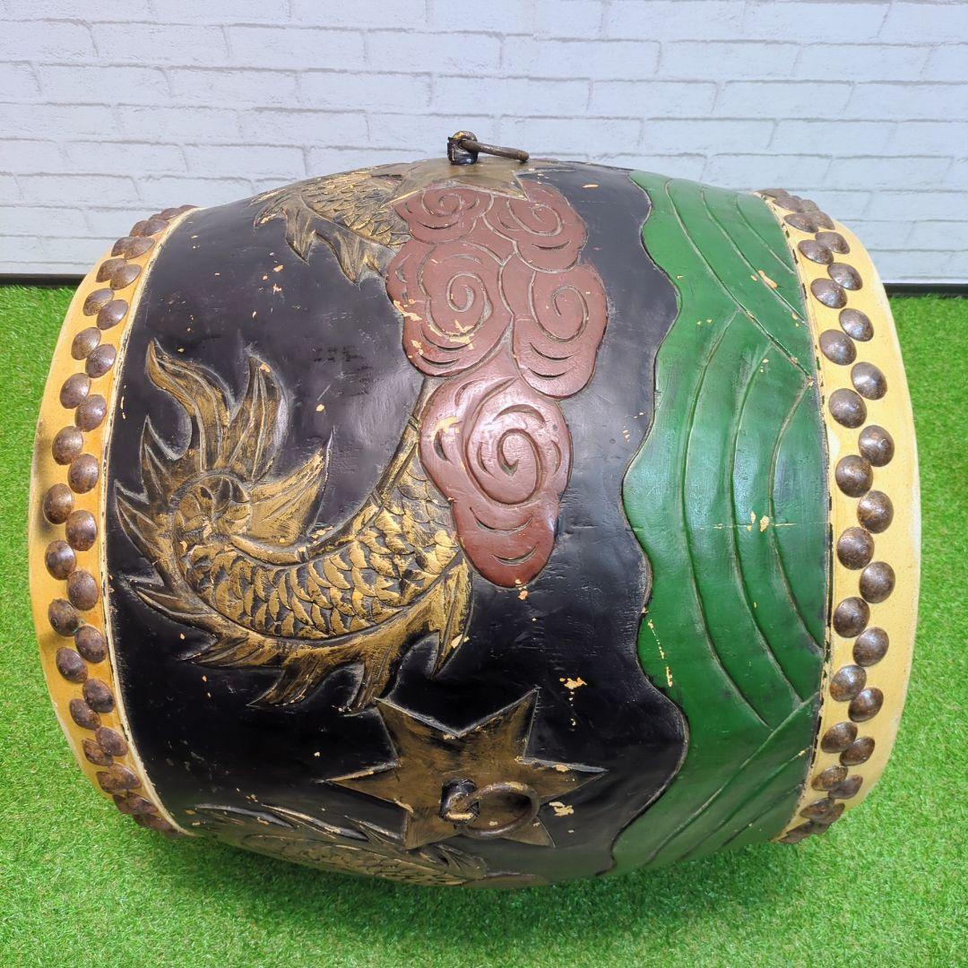 【良品】 和太鼓　長胴太鼓　1尺6寸　龍彫り