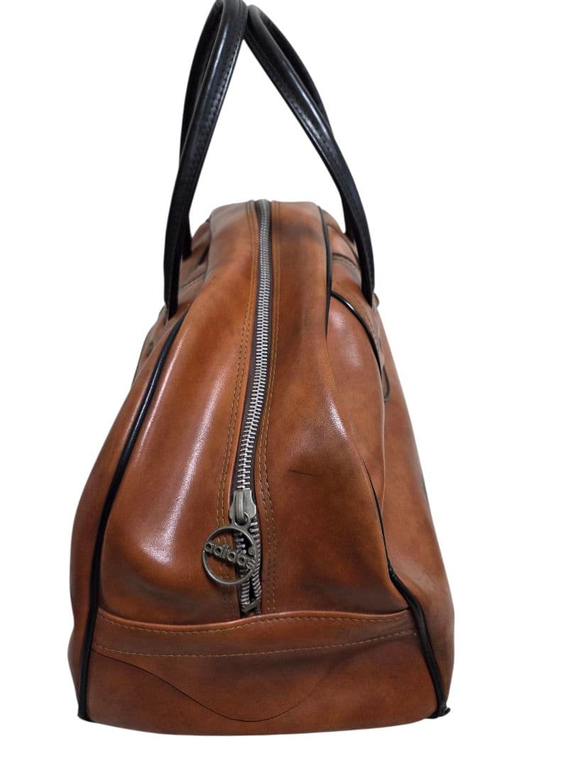 adidas ヴィンテージ レザー ボストンバッグ ロゴ ブラウン