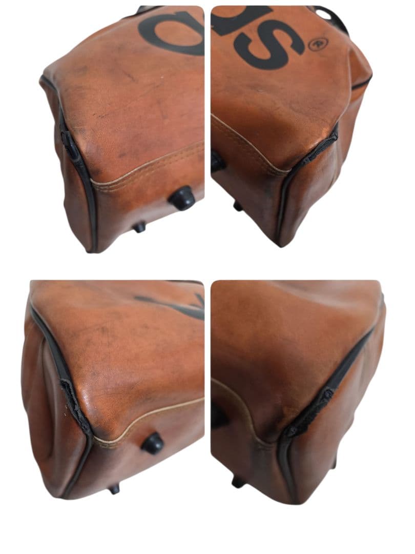 adidas ヴィンテージ レザー ボストンバッグ ロゴ ブラウン