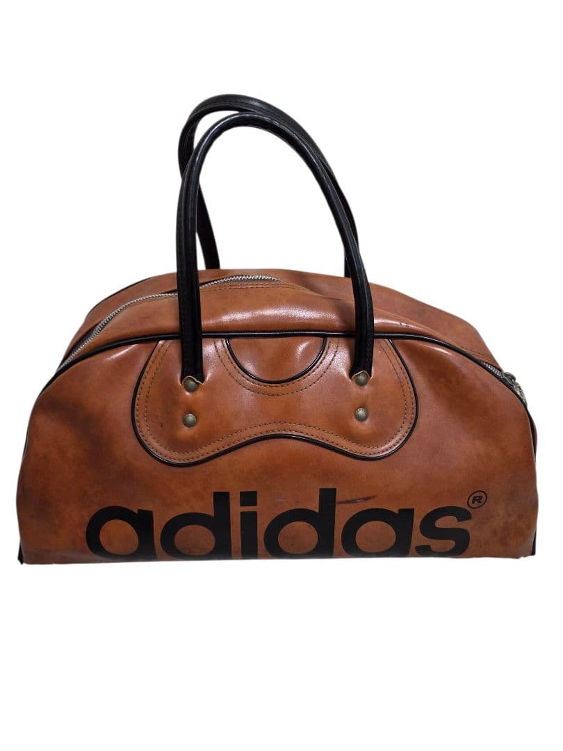 adidas ヴィンテージ レザー ボストンバッグ ロゴ ブラウン