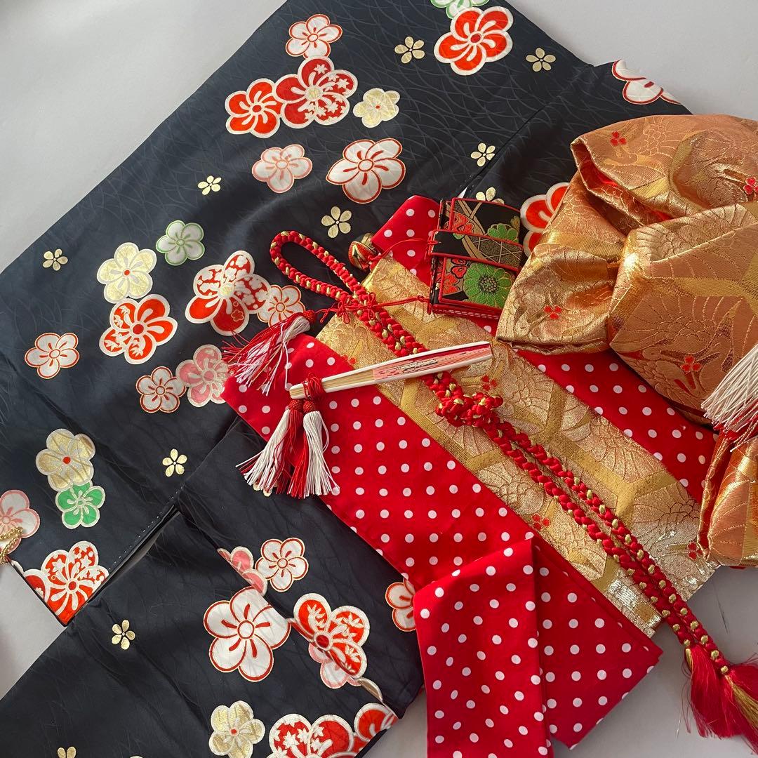 七五三　小さめ7歳さん　6歳さん　お着物セット　大寸作り帯