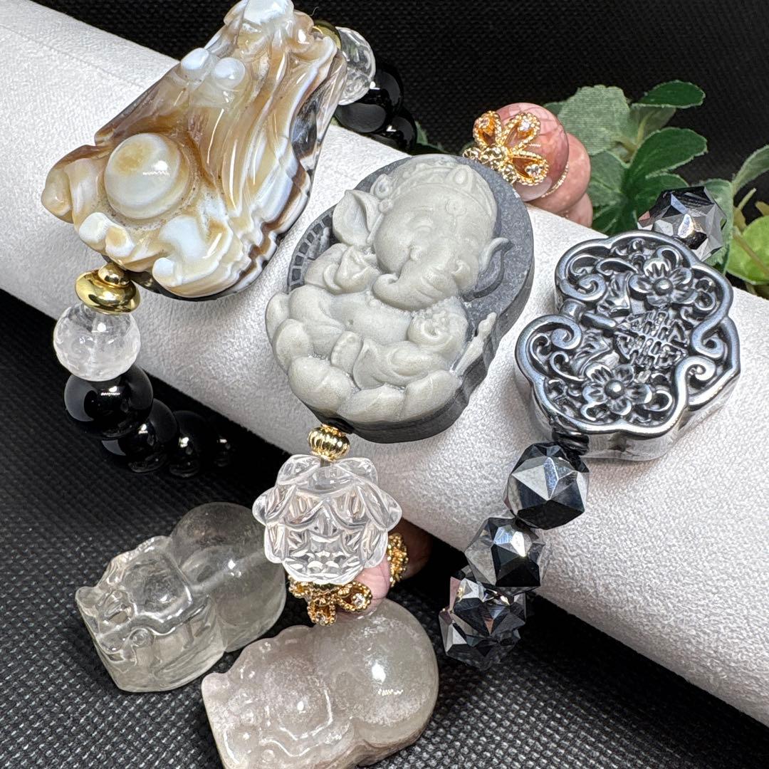 ＊くまこ❤︎様お取置き＊太極石　ガネーシャ　爆裂アラシャン瑪瑙（良質）水晶　蓮花