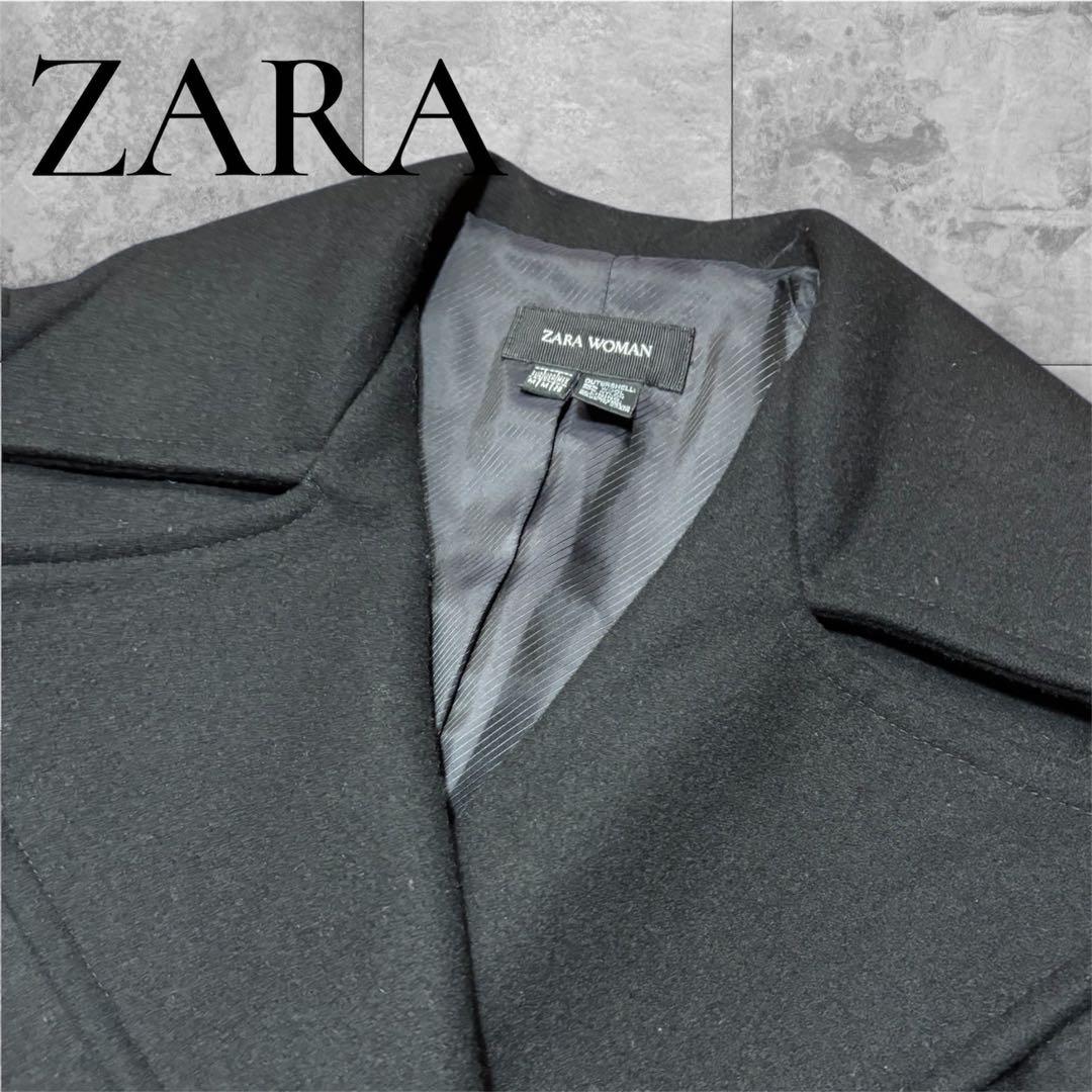 美品ZARA ブラック チェスターコート Mサイズ 大きめ襟 ロングコート ザラ