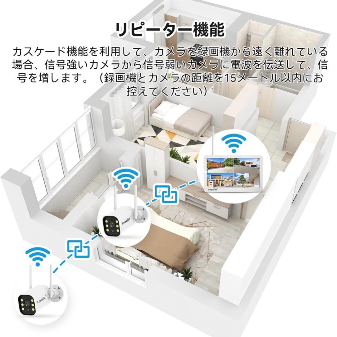 【新品】防犯カメラ 屋外 2台 モニター付500万画素　カラー Wi-Fi不要