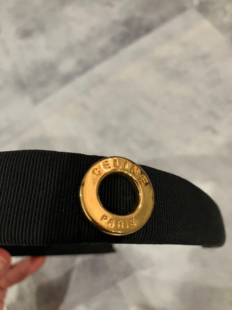 ビンテージ CELINE ブラックカチューシャ ゴールドサークルロゴ