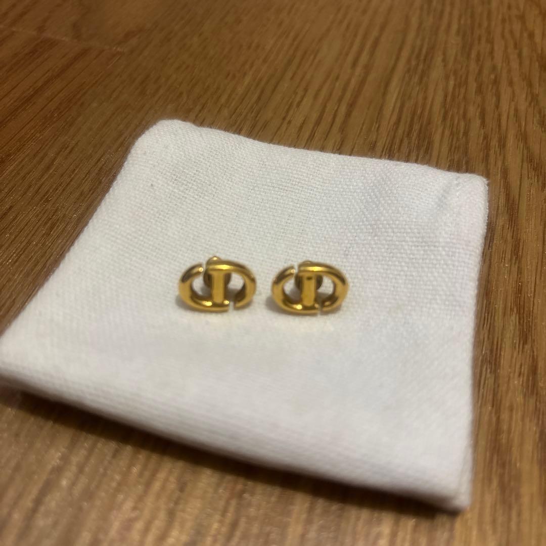 クリスチャンディオール DIOR CD Navy スタッドピアス ゴールド