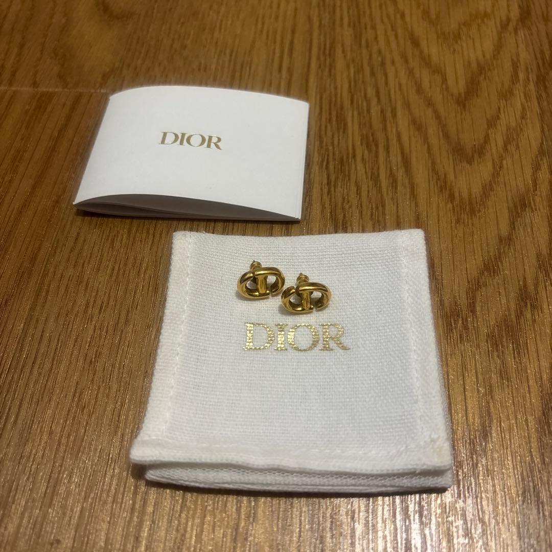 クリスチャンディオール DIOR CD Navy スタッドピアス ゴールド