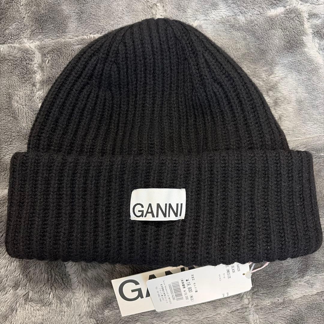 GANNI ビーニー 黒 ブラック ニットキャップ Beanie A4429