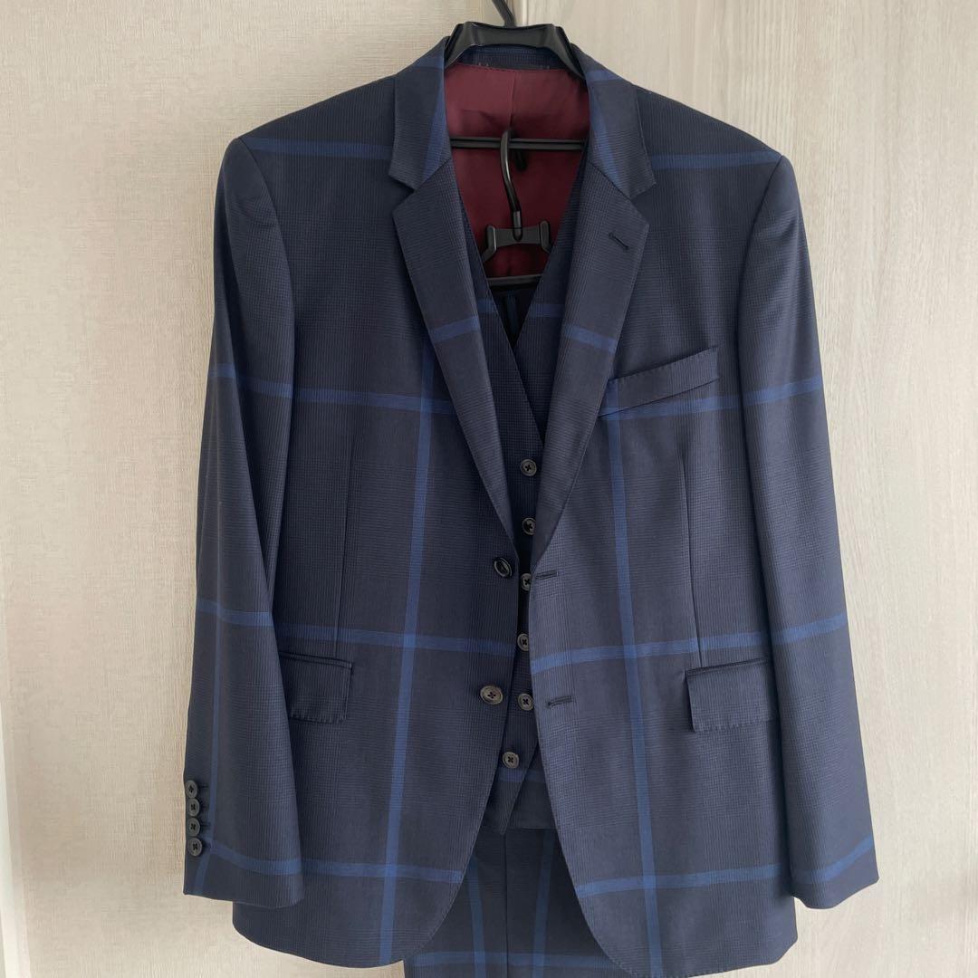 d*r様 Paul Smithネイビー チェック柄 スリムフィットスーツ 3点セ