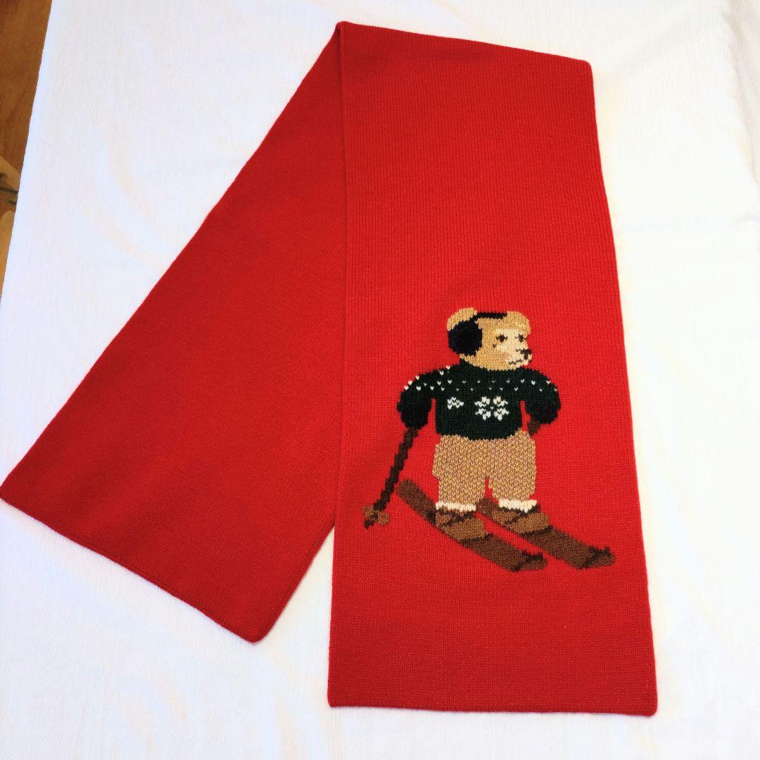 90s ポロ ラルフローレン マフラー ポロベア　赤 クマ ヴィンテージ 希少