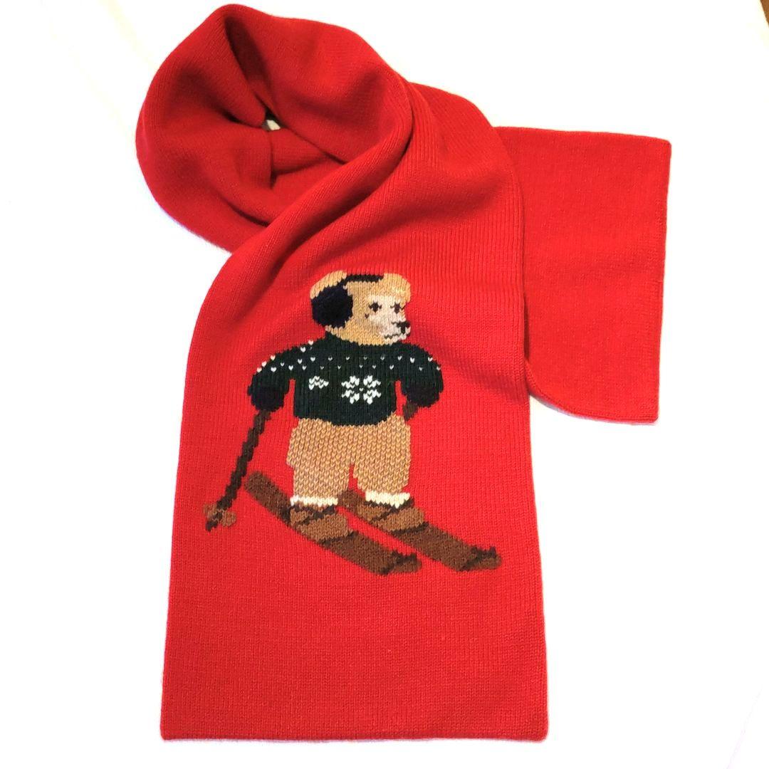 90s ポロ ラルフローレン マフラー ポロベア　赤 クマ ヴィンテージ 希少