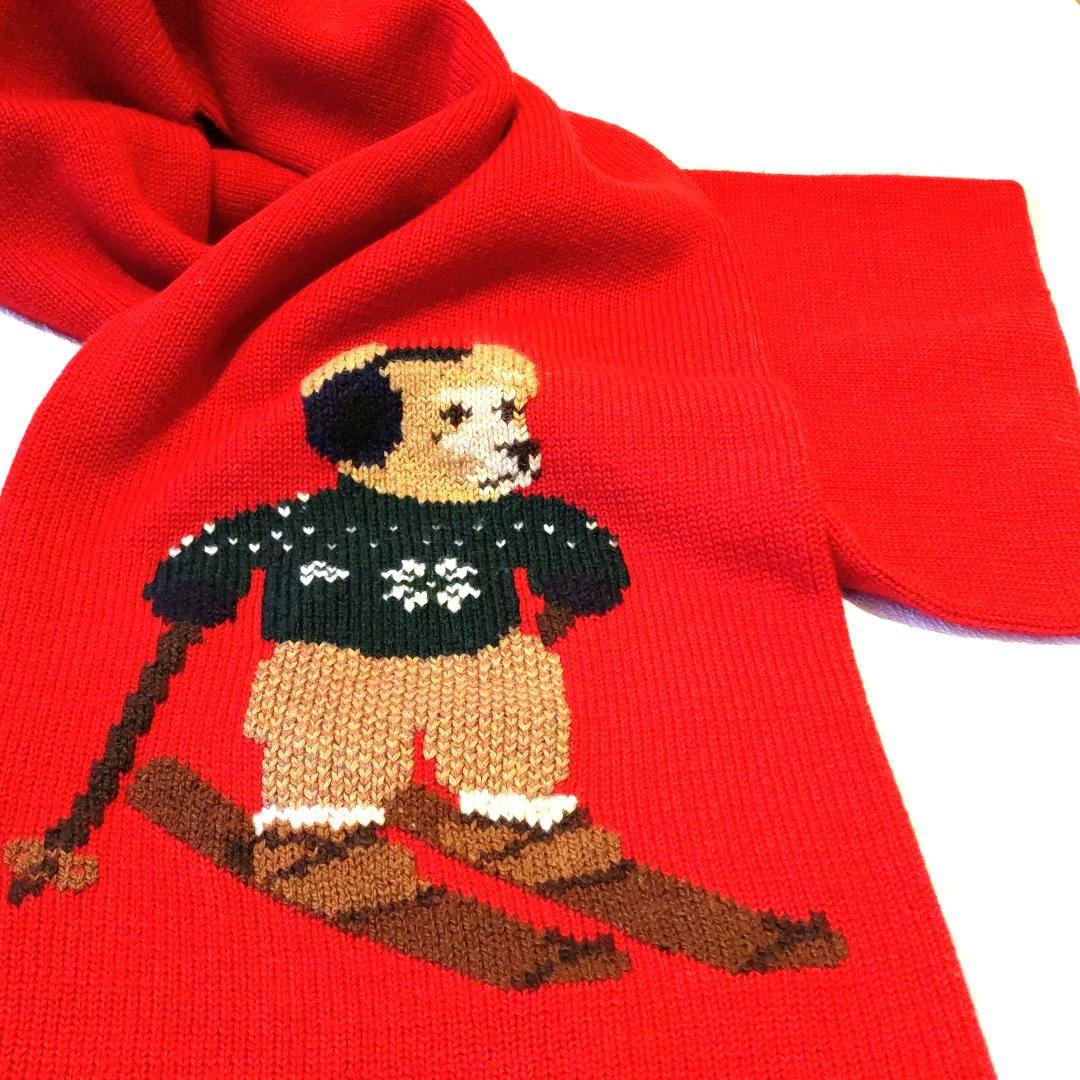 90s ポロ ラルフローレン マフラー ポロベア　赤 クマ ヴィンテージ 希少