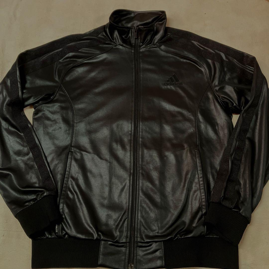 h33)美品アディダストラックジャケット　レザー調　クライマライトL〜LLサイズ