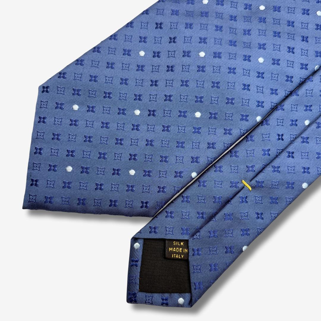 LOUIS VUITTON シルクネクタイ モノグラム 小紋柄 ブルー