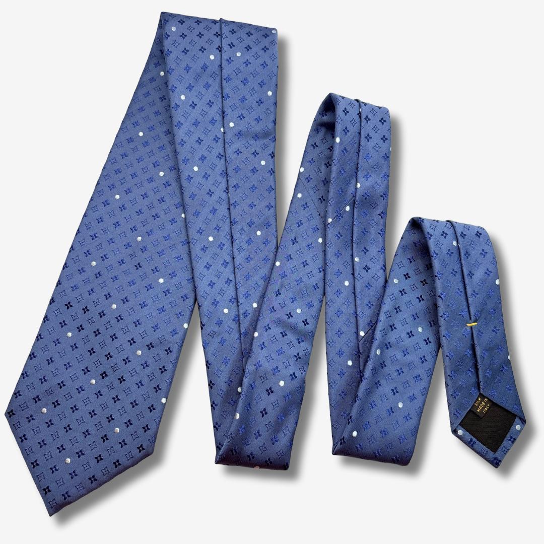 LOUIS VUITTON シルクネクタイ モノグラム 小紋柄 ブルー