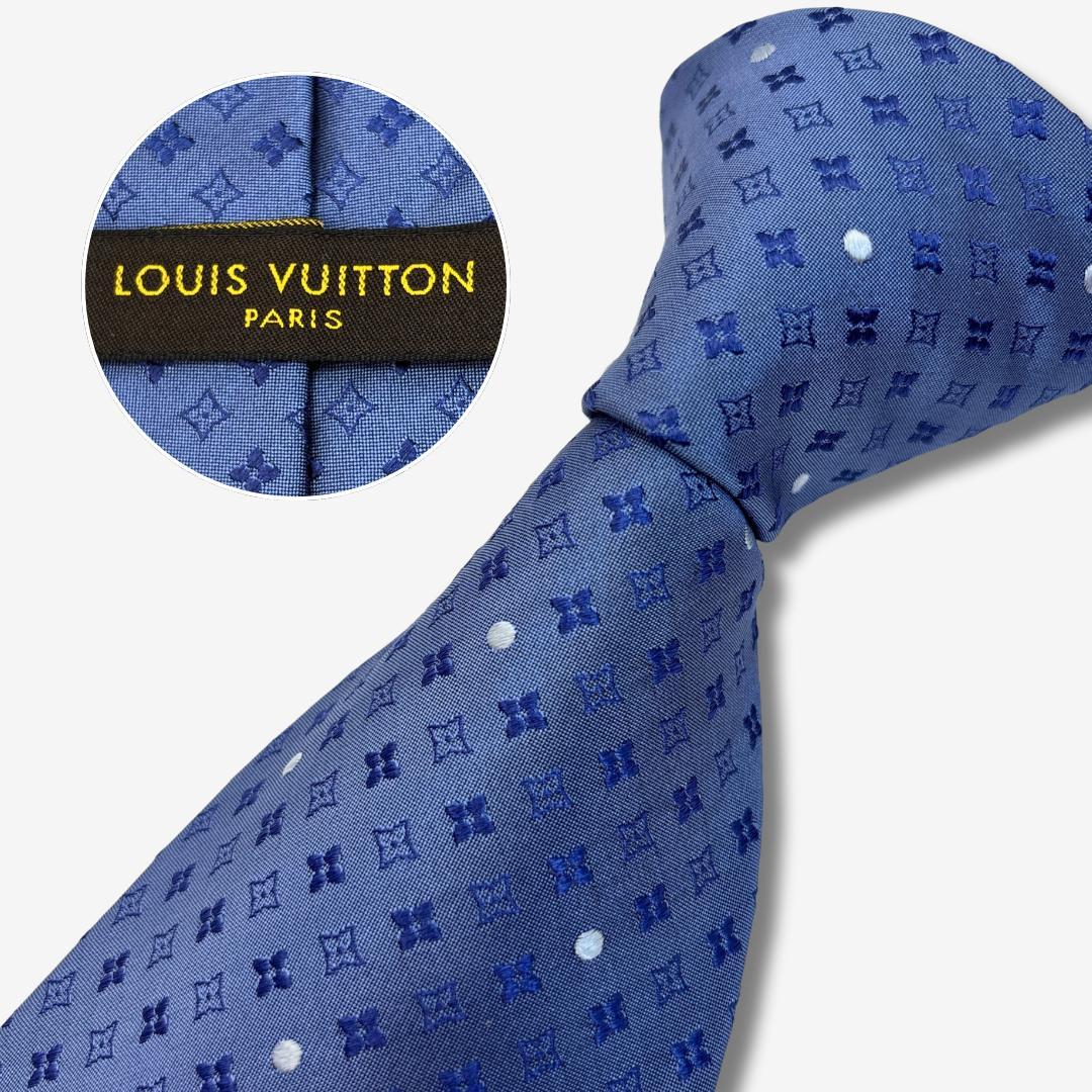 LOUIS VUITTON シルクネクタイ モノグラム 小紋柄 ブルー